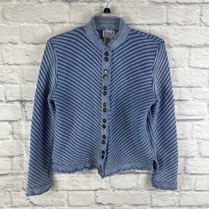 PBJ Blues Artsy Boho Festival  Diagonal Stripe Snap Sweater Jacket Size Large